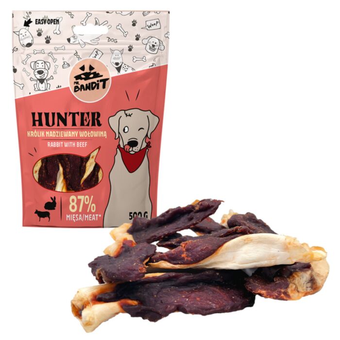 Mr. Bandit HUNTER triušių ausytės su jautiena 500g