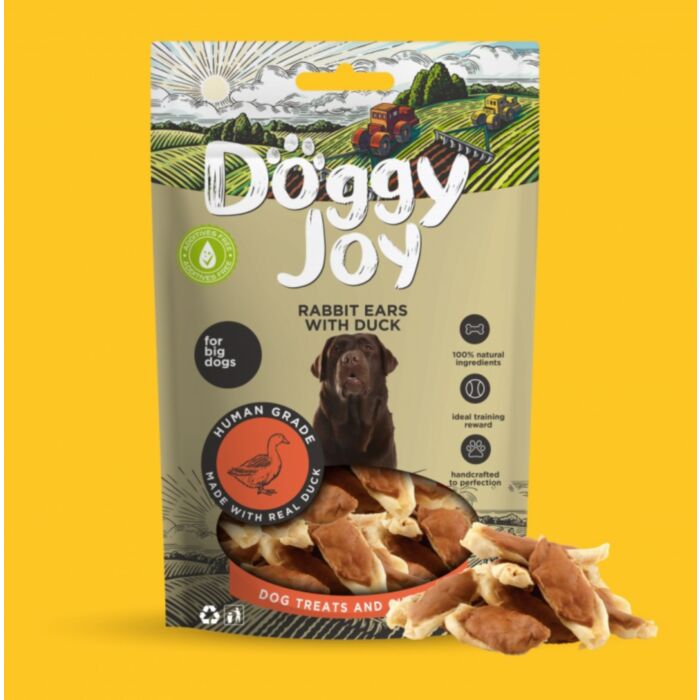 DOGGY JOY triušių ausytės su antiena(vid./did.veis.)90g