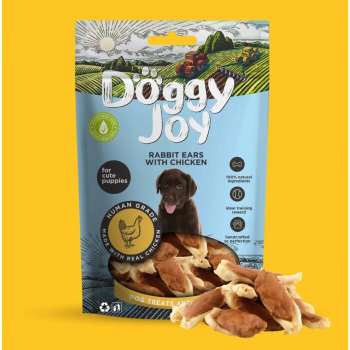 DOGGY JOY triušių ausytės su vištiena (šuniuk.) 90g