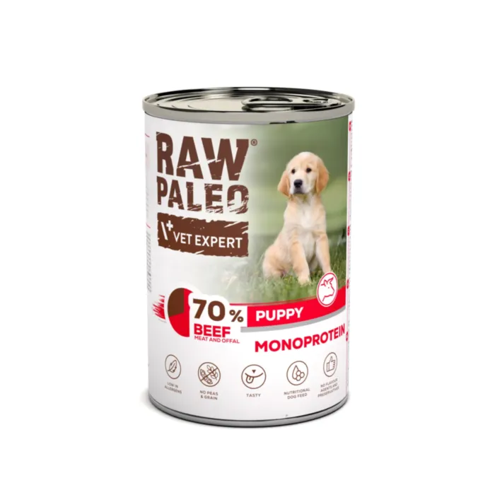 Raw Paleo Puppy Beef kons. 400g produkto nuotrauka 1