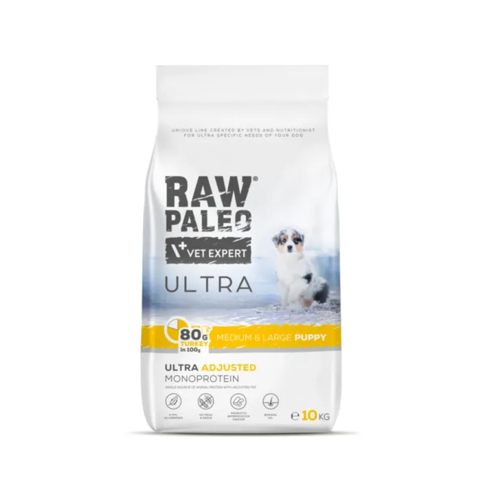 Raw Paleo Ultra Puppy Medium&Large Turkey 10kg produkto nuotrauka 1
