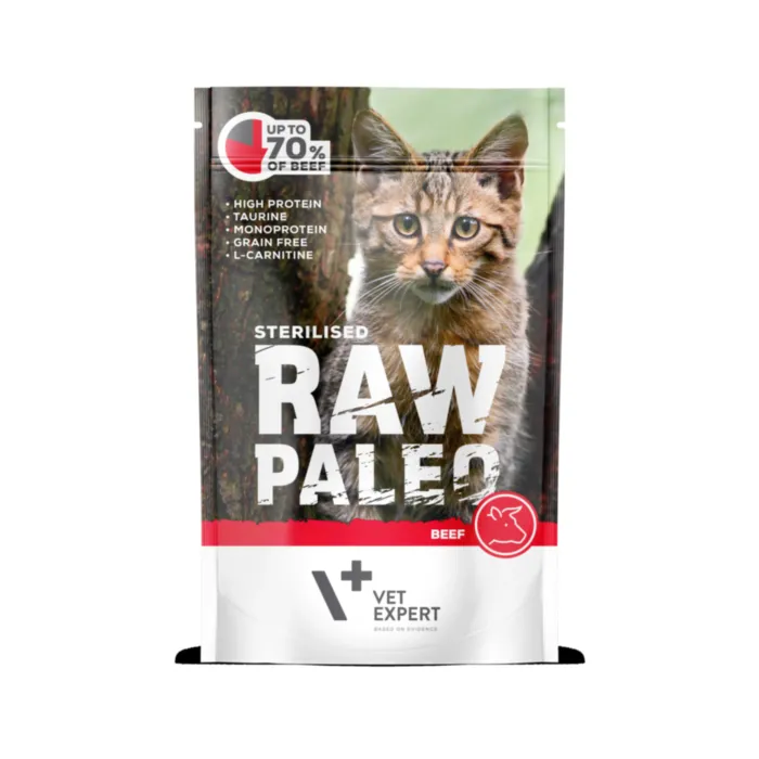 Raw Paleo Cat Sterilised Beef pouch 100g produkto nuotrauka 1