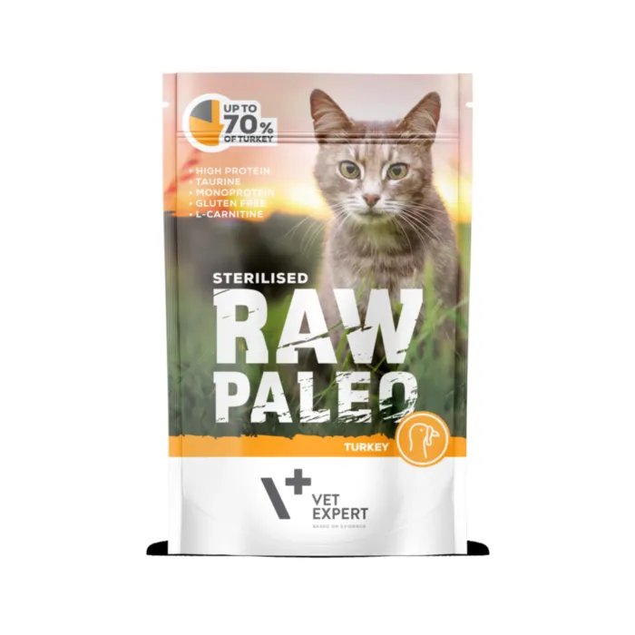 Raw Paleo Cat Sterilised Turkey pouch 100g produkto nuotrauka 1