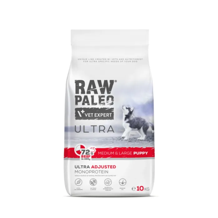 Raw Paleo Ultra Puppy Medium&Large Beef 10kg produkto nuotrauka 1
