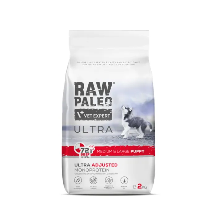 Raw Paleo Ultra Puppy Medium&Large Beef 2kg produkto nuotrauka 1
